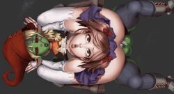 anal animated animated_gif blonde_hair braided_hair breasts brown_hair cowgirl_position cum_leaking_out_of_anus cum_on_breasts earrings enjoying eyes_rolling_back femboy futa_on_femboy futa_on_male goblin goblin_futa green_cock green_skin hiro_(tales_of_androgyny) majalis male penis puckered_lips red_eyes selkie_(tales_of_androgyny) skirt tales_of_androgyny twintails white_gloves white_leggings white_skin