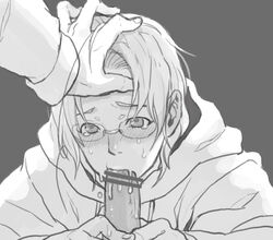 axis_powers_hetalia blowjob canada_(hetalia) censored crying crying_with_eyes_open fellatio glasses grey_scales male_only matthew_williams no_color not_furry oral_sex sad sad_face