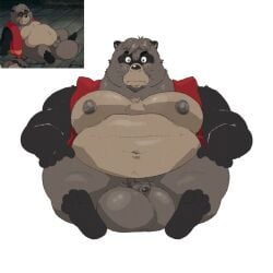 2025 anthro balls belly big_balls big_belly canid canine furrypickles genitals ghibli gonta_takagamori hi_res male mammal moobs nipples overweight overweight_male penis pom_poko raccoon_dog sitting solo tanuki