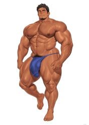 2025 abs balls bara biceps big_muscles big_pecs big_penis black_hair bodybuilder bulge censored highres huge_balls huge_bulge huge_cock kuromine_hiraya male male_only muscles muscular muscular_male muscular_thighs pecs penis solo solo_male tan_skin thick_thighs veiny_muscles yaoi yuatari