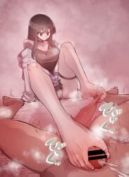 1boy 1girls balls balls_stretching ballsack barefeet barefoot bed bernin big_breasts black_hair black_hair_female black_skirt breasts censored censored_penis choker cleavage clothed_female clothed_female_nude_male cock color colored consensual cum cum_on_self cumming dark_hair dark_hair_female dick dominant dominant_female ejaculating ejaculation emotionless emotionless_female exposed_shoulder expressionless faceless_male feet female femdom flexible_toes footjob gyokusai_(bernin) jewelry knees large_breasts legband long_hair long_hair_female looking_at_balls male male/female malesub miniskirt naked necklace nude_male original original_character pale-skinned_female pale_skin panties panties_visible_under_skirt partial_male penis penis_tip playing_with_balls shoulders sitting sitting_on_bed skirt soles submissive submissive_male toe_curl toenails toes underwear
