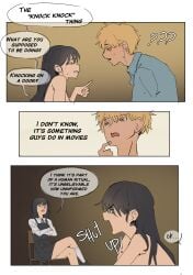 1boy1girl alternate_version_available blowjob blush chainsaw_man cum cum_in_mouth cum_on_body cumshot denji_(chainsaw_man) dialogue embarrassed mitaka_asa nhomadd penetration sex tagme tatsuki_fujimoto teasing text underwear wholesome wholesome_sex yoru_(chainsaw_man)