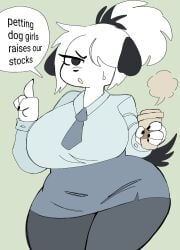 1girls 2d anthro big_breasts breasts canid canine canis clothed clothing dialogue english_text female fur furry furry_only pepper_(puppychan) puppychan solo tagme tagme_(character) tail text two_tone_fur