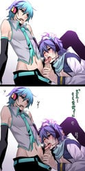 2boys blue_eyes blue_hair blue_nails femboy gay genderswap genderswap_(ftm) kaito_(vocaloid) male male_with_painted_nails mikuo_hatsune nail_polish oral painted_nails penis rule_63 vocaloid yaoi