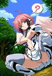 1girls 2d :o ai_assisted ai_generated android anime anime_style armor aroused bare_pussy big_breasts breasts casual_exposure casual_nudity chain_necklace clothes_on crouching day execro exposed_breasts expressionless female forest from_below hi_res highres ikaros male male_pov medium_hair no_panties novelai outdoors pink_hair pixel_art pov pussy pussy_peek soft_breasts solo solo_female solo_focus sora_no_otoshimono spread_legs straight_hair trees uncensored vagina watermelon wings