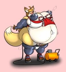air_compressor air_inflation anthro areola armwear asian_clothing ass belly belly_expansion big_areola big_belly big_breasts big_nipples bottomwear breasts canid canine canis clothed clothing digital_media_(artwork) dragonfron east_asian_clothing expansion female footwear fox fur genitals hair hose hose_in_butt hose_inflation huge_belly huge_breasts huge_nipples inflation inner_ear_fluff japanese_clothing legwear mammal miko_(fugubarakun) miko_outfit nipples puffy_areola puffy_nipples shrine_maiden simple_background stockings tail thick_thighs tuft underwear