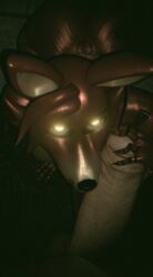 all_fours animatronic anthro canid canine duo female first_person_view five_nights_at_freddy's fox foxy_(fnaf) genitals hand_on_glans hand_on_penis hi_res human humanoid looking_at_viewer looking_up machine male male/female mammal nuzzling offscreen_character offscreen_male oral penis penis_nuzzling robot scottgames tincanny