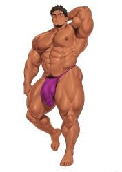 2025 abs balls bara biceps big_muscles big_pecs big_penis black_hair bodybuilder bulge censored highres huge_balls huge_bulge huge_cock kuromine_hiraya male male_only muscles muscular muscular_male muscular_thighs pecs penis solo solo_male tan_skin thick_thighs veiny_muscles yaoi yuatari