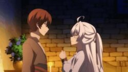 1boy 1girls animated aphrodisiac blue_eyes brainwashed brown_hair controlled female female_focus kaifuku_jutsushi_no_yarinaoshi keyarga_(redo_of_healer) kindness kissing knight kureha_clyret lovely_kiss lovers manipulation redemption_arc redo_of_healer serving silver_hair tnk_(company) tongue_kiss tongue_out