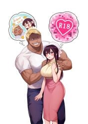 1boy 1girls aroused big_breasts blonde_hair_male damedame_ol female_human gyaru-oh hourglass_figure huge_breasts human human_male inuyoshi_akira larger_male light-skinned_female long_hair muscular muscular_male original size_difference slim_waist smaller_female thick_thighs wide_hips