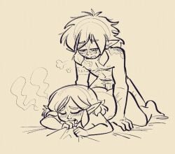 1boy 1girl ambiguous_penetration ass barefoot bed female ilikeluigibooty link link_(tears_of_the_kingdom) monochrome naked naked_female naked_male nintendo nude nude_female nude_male penis princess_zelda simple_background tears_of_the_kingdom the_legend_of_zelda wholesome wholesome_sex zelda_(tears_of_the_kingdom)