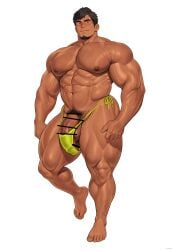 2025 abs balls bara biceps big_muscles big_pecs big_penis black_hair bodybuilder bulge censored highres huge_balls huge_bulge huge_cock kuromine_hiraya male male_only muscles muscular muscular_male muscular_thighs pecs penis solo solo_male tan_skin thick_thighs veiny_muscles yaoi yuatari