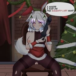 2024 artic_fox black_dildo christmas dildo female fox fox_girl fubukivr list naughty naughty_face naughty_fox naughty_list pussy pussy_lips snow_fox streamer tail torn_clothes torn_pantyhose vrchat vtuber white_hair white_tail