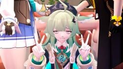 ear_penetration honkai:_star_rail huohuo_(honkai:_star_rail) march_7th_(honkai:_star_rail) mindfuck stelle_(honkai:_star_rail) tagme v_sign video
