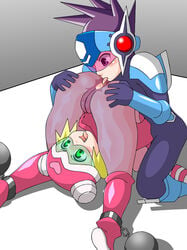 1boy 1girls anal anilingus anus ass clothed green-tinted_eyewear harp_note hibiki_misora mega_man mega_man_star_force open_mouth oral pussy rimming sonia_strumm straight subaru_hoshikawa tinted_eyewear tongue_out uncensored visor