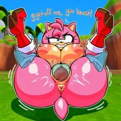 2d_(artwork) 3d_background ai_generated amy_rose angry anthro big_ass big_breasts breasts dialogue dubious_consent female forced green_eyes gritted_teeth half-closed_eyes huge_breasts male mating_press penis rape sex sonic_(series) text thick_thighs transparent_body upset