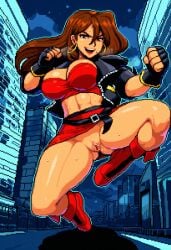 1girls 2d ai_assisted ai_generated anime anime_style aroused bare_pussy big_breasts blaze_fielding breasts brown_eyes brown_hair building casual_exposure casual_nudity city clothes_on execro female hi_res highres jumping long_hair male male_pov mid-air muscular muscular_female night no_panties novelai outdoors pixel_art pov pussy pussy_peek soft_breasts solo solo_female solo_focus spread_legs straight_hair street streets_of_rage streets_of_rage_4 uncensored vagina