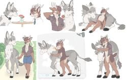 2024 animal_genitalia anthro antlers asinus assisted_bathing balls barely_visible_genitalia barely_visible_penis blush blush_lines bow_tie brown_body brown_fur cheek_tuft deer dinner_date donkey duo equid equine facial_tuft feral flicker_(wasd65) flower fluffy fluffy_ears fluffy_mane fully_sheathed fur genitals grey_body grey_fur gushoafterdark happy headpat hi_res hooves horn laying_on_another lying male male/male male_anthro male_feral mammal mane multiple_scenes neck_tuft necktie outside penis petting plant plate rose_(flower) sheath shower sponge suds tail tail_tuft tuft walking white_body white_fur