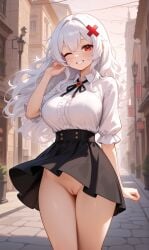 1girls ai_generated darkraiteam erispheria exposed_pussy female female_focus hair_ornament hi_res high_resolution no_panties pleasure_face pussy red_eyes school_uniform shool_uniform twitch twitter vtuber white_hair wide_hips x_hair_ornament youtube youtube_hispanic