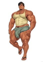 2025 abs balls bara biceps big_muscles big_pecs big_penis black_hair bodybuilder bulge highres huge_balls huge_bulge huge_cock kuromine_hiraya male male_only muscles muscular muscular_male muscular_thighs pecs penis solo solo_male tan_skin thick_thighs veiny_muscles yaoi yuatari