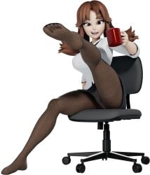 3d amarilloarts animated artist_request brown_hair female foot_fetish fully_clothed mug pussy pussy_peek seductive seductive_look seductive_smile simple_background source_request suggestive tagme