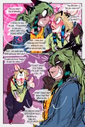 2_panel_comic anthro backpack blonde_hair blood blue_highlights blush blush_lines bodily_fluids bottomwear brown_body brown_fur clothing demi_(gat0pussy24) dialogue duo english_text erection erection_under_clothing flustered footwear fur gat0pussy24 green_hair hair half-closed_eyes hi_res highlights_(coloring) hoodie humor lagomorph lake_(gat0pussy24) leporid male mammal narrowed_eyes nonbinary_(lore) nosebleed open_mouth open_smile pants procyonid rabbit raccoon shirt shoes size_difference slightly_chubby slightly_chubby_anthro slightly_chubby_male smile smirk smug smug_face smug_grin sneakers speech_bubble stubble sweatpants t-shirt tan_body tan_fur teapot_(body_type) teasing text tied_ears topwear wide_eyed