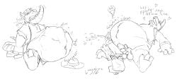 2025 alligator alligatorid anthro balls belly big_belly bodily_fluids brok_(brok_the_investigator) brok_the_investigator cowcat_games crocodilian cum duo ejaculation erection genital_fluids genitals hi_res longscary lying male mammal masturbation moobs murid murine nipples overweight overweight_male penis rat reptile rodent scalie squealers_chief vore
