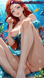1girls 2025 ai_generated air_bubble anus ariel ariel_(the_little_mermaid) bare_shoulders barefoot blue_dress blue_eyes breasts bubble collarbone coral corset disney dress female female_only fish hi_res highres knees_up legs long_hair looking_at_viewer medium_breasts natsuyoru nipples no_panties open_mouth patreon paw_pose puffy_short_sleeves pussy red_hair sitting smile solo the_little_mermaid the_little_mermaid_(1989_film) tongue uncensored underwater vagina voluptuous voluptuous_female
