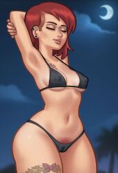 1girls 2d 2d_(artwork) ai_generated bikini bikini_bottom bikini_top black_bra black_panties bra breasts cameltoe civitai curvaceous curves curvy curvy_body curvy_figure curvy_hips digital_drawing_(artwork) erect_nipples female female_only grace_(summertime_saga) light-skinned_female light_skin medium_breasts night_sky nipples nipples_visible_through_clothing panties pose posing pubic_hair pussy pussy_lips red_hair red_hair showing_off standing summertime_saga thick_thighs toberbog vagina