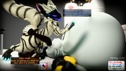 air_inflation air_tank air_tank_in_butt andromorph animal_genitalia animal_penis anthro ass balls belly belly_expansion belly_inflation big_balls big_belly big_butt big_penis blender_(artwork) blender_cycles bodily_fluids bone breasts canid canine claws cum cum_inside datrebleman_(protogen) dialogue digital_media_(artwork) donation_drive duo equine_genitalia equine_penis erection expansion face_fucking fur genital_fluids genitals glowing glowing_claws glowing_eyes hair hand_on_belly hand_on_butt hi_res holding_butt huge_balls huge_belly hyper hyper_belly hyper_inflation immobile inflation intersex intersex/male irrumatio levana_(vaqueroserg) looking_at_another machine male male_penetrating mammal markings nude object_in_ass open_mouth oral oral_penetration penetration penile penile_penetration penis penis_in_mouth protogen protogen_visor sex skull skulldog_(species) standing_over striped_markings striped_tail stripes tail tail_markings teeth text thick_thighs tongue vaqueroserg white_body yellow_stripes