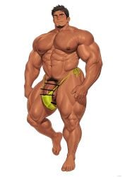 2025 abs balls bara biceps big_muscles big_pecs big_penis black_hair bodybuilder bulge censored highres huge_balls huge_bulge huge_cock kuromine_hiraya male male_only muscles muscular muscular_male muscular_thighs pecs penis solo solo_male tan_skin thick_thighs veiny_muscles yaoi yuatari