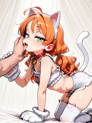 1girls ahe_gao ai_generated breasts cameltoe cat_ears cat_girl cat_humanoid cat_tail catgirl cuckold daddy daddy_kink daughter daughter_(lore) dominant dominant_male female girl green_eyes hand_on_head hentai japanese_female licking male orange_hair sumisa teen teenage_girl teenager tongue tongue_out yasmin