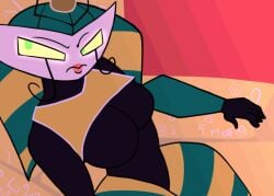 angry animated anthro breasts clothing curvy_figure disappointed female frown hourglass_figure humanoid inkyproduction lipstick machine makeup my_life_as_a_teenage_robot nickelodeon robot robot_humanoid roobot scowl solo thick_thighs torn_clothing vexus