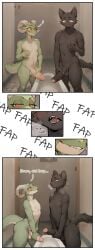 absurd_res ai_assisted ai_generated anthro ass big_penis black_body black_fur blue_eyes blush breath comic comic_page curvy_figure dialogue domestic_cat duo erection eye_contact eyebrows felid feline felis foreskin fur genitals green_body green_scales group_masturbation hi_res horn jack_the_kobold kobold looking_at_another looking_at_genitalia looking_at_penis male male/male mammal masturbation nonimousmate nude partially_retracted_foreskin penile penile_masturbation penis public red_eyes retracted_foreskin scales shy smug thick_thighs toilet tom_the_cat uncircumcised wide_hips