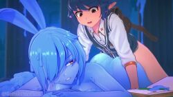 1boy 1girls 3d ambiguous_penetration animated anna_anon bunny_ears clothed clothed_male_nude_female clothing elf elf_ears female femboy femboy_on_female half-dressed jiggle jiggling_ass koikatsu long_ears male monster_girl no_pants original_character penetration sex sex_from_behind short_hair shorter_than_30_seconds size_difference slime slime_girl sound sound_edit sweat sweatdrop sweating tagme video