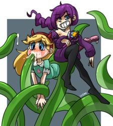 artist_signature blonde_hair blue_eyes blush clothing cum cum_in_mouth cum_inside disney disney_channel facial female ikll lakilolom long_hair open_mouth oral rape restrained star_butterfly star_vs_the_forces_of_evil surprised tentacle zone-tan