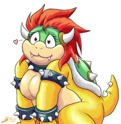 armlet beige_skin bossy bowser bracelet breasts choker closed_mouth color fangs female female_bowser female_only green_shell green_skin hair heart horns koopa mario_(series) nintendo open_eyes orange_skin red_eyes red_hair rule_63 shell solo spiky_shell straight_hair tail transparent_background