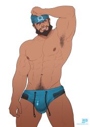 1boy archie_(pokemon) balls bara bulge flaccid male male_only muscles muscular penis pokemon redgart solo solo_male speedo swimwear team_aqua