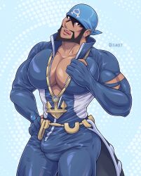 archie_(pokemon) bara beard bulge clothed dark_skin facial_hair flaccid gay human ignoet male male_only muscles muscular pokemon solo solo_male team_aqua tongue_out