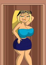 armpits big_breasts blonde_hair bridgette_(tdi) cartoon_network cleavage clothed curves large_breasts looking_at_viewer posing solo solo_female sunglasses sunglasses_on_head thick_thighs total_drama_island vanilladream34