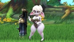 absurd_res ass big_breasts big_butt big_ears breasts bunny_costume cannon cleavage clothed clothing costume fake_ears fake_rabbit_ears female hair hi_res high_heels huge_butt huge_hips humanoid humanoid_pointy_ears league_of_legends ranged_weapon riot_games shortstack solo thick_thighs thordersfm tristana video_games weapon white_hair wide_hips yordle