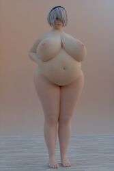 1girls 3d bbw belly big_belly big_breasts breasts chubby fat female female_only hairband huge_belly huge_breasts light-skinned_female light_skin nier nier:_automata solo solo_female standing white_hair wisecatmiracle yorha_2b