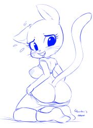 anthro ass blush breasts cartoon_network clothed clothing feline feline female flying_sweatdrops hearlesssoul legwear mammal nicole_watterson nipples simple_background socks solo sweat sweatdrop the_amazing_world_of_gumball white_background