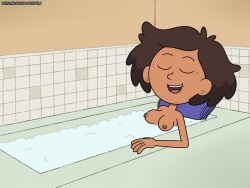 1girls accurate_art_style adullperson amphibia amphibia_(series) bath bathing bathroom bathtub big_breasts closed_eyes dark-skinned_female dark_nipples dark_skin disney disney_channel disney_xd erect_nipples mature_female medium_breasts medium_hair milf mother mrs._boonchuy nipples nude oum_boonchuy relaxing solo_focus straight_hair