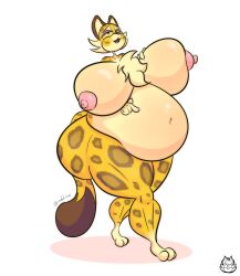 absurd_res anthro big_belly breasts clawroline felid female hi_res imafetish kirby kirby_(series) leopard mammal nintendo nipples pantherine solo thick_thighs video_games