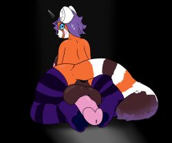 1futa absurd_res ailurid anthro back back_view balls big_balls blush bodily_fluids breasts clothing cock-tail flustered footwear fur furry futa_only futanari genitals gynomorph hair hi_res huge_balls huge_cock intersex kneeling legwear looking_back mammal markings nipples orange_body orange_fur paws penis penis_on_paws penis_tuck pink_penis purple_clothing purple_footwear purple_hair purple_socks red_panda ring_(marking) ringtail socks solo surprised_expression sweat sweatdrop tail_markings thigh_highs thigh_socks twelve_steps white_markings