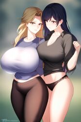 2girls ai_generated black_panties black_yoga_pants female female_only onlyfakes.ai pooplool slight_blush tagme yuri