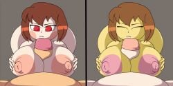 animated brown_hair chara closed_eyes edit framerate_edit frisk gif huge_ass huge_breasts interpolated male/female paizuri red_eyes scarecorrode side_by_side undertale