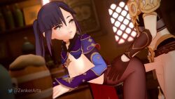 1boy 1girls 3d 3d_(artwork) aether_(genshin_impact) female genshin_impact male mona_(genshin_impact) screenshot sex straight tagme zenker