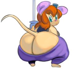 anthro ass blue_eyes brown_hair chip_'n_dale_rescue_rangers clothing crouching dat_ass disney female female_only gadget_hackwrench hair hi_res huge_ass looking_at_viewer looking_back mammal mouse nondelismell obese_female pants pants_down pink_nose rodent rough_sketch screwdriver shirt solo tank_top thick_thighs tools wide_hips